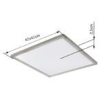 Plafonieră din plastic nichel mat/satinat/alb, alb, iluminare din spate, funcție de memorie, IP44, 3 niveluri de lumină prin intermediul comutatorului de perete (100-50-10%), L x l x I: 420x420x25mm, LED 24W 230V, 2700lm Sursă, 2300lm Ieșire, 3000K - imagine 6