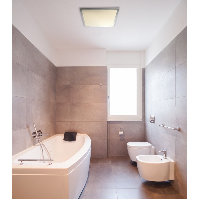 sapana-41563-24n-g28304-6 Plafonieră din plastic nichel mat/satinat/alb, alb, iluminare din spate, funcție de memorie, IP44, 3 niveluri de lumină prin intermediul comutatorului de perete (100-50-10%), L x l x I: 420x420x25mm, LED 24W 230V, 2700lm Sursă, 2300lm Ieșire, 3000K - imagine 1