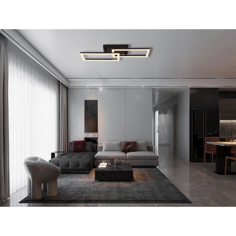 sapena-67328-20-g28750-7 Plafonieră metal negru mat, plastic negru mat, plastic cristale transparente, mobilă, LxLxH: 615x195x93mm, inclusiv LED 20W 230V, sursă 2500lm, ieșire 1480lm, 3000K - imagine 1