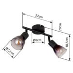 Plafoniera Spot metalic negru mat, sticlă de culoare fumurie, gradient transparent, LxLxA: 220x80x185mm, fără 2x E14 25W 230V - imagine 6