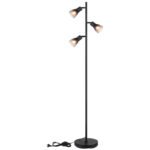 Lampă de podea din metal negru mat, sticlă de culoare fumurie, gradient transparent, cablu PVC negru, întrerupător cu pedală în cablu, LxLxA: 300x220x1610mm, lungime cablu 1800mm, fără 3x E14 25W 230V - imagine 5