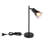 Lampa de masa metal negru mat, sticla afumata, transparenta, cablu PVC negru, comutator basculant pe cablu, LxLxA: 200x110x350mm, lungime cablu 1500mm, excl. 1x E14 25W 230V - imagine 4