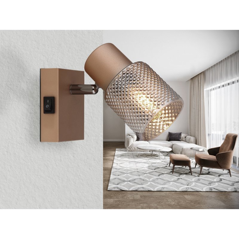satella-54314-1-g29495-6 Aplica Spotlight metal cafea mat, metal negru-crom, metal cafea mat, sticlă fumurie cu efect de cristal, comutator basculant pe articol, LxA: 70x120mm, AL: 125mm, excl. 1x E14 40W 230V - imagine 1