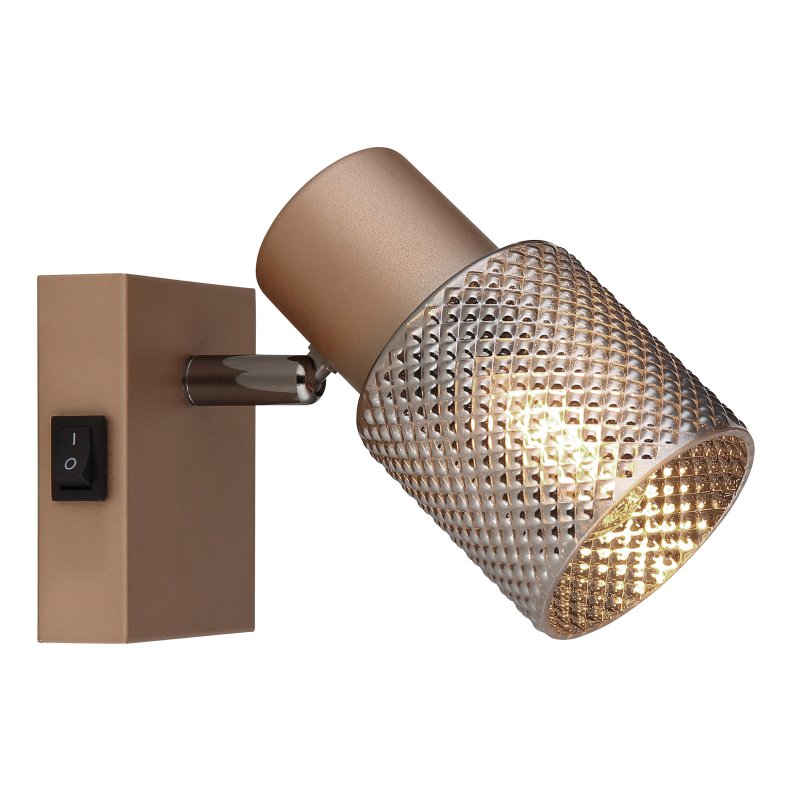 satella-54314-1-g29495 Aplica Spotlight metal cafea mat, metal negru-crom, metal cafea mat, sticlă fumurie cu efect de cristal, comutator basculant pe articol, LxA: 70x120mm, AL: 125mm, excl. 1x E14 40W 230V - imagine 1