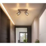 Plafoniera Spotlight metal culoare cafea mat, metal negru-crom, metal culoare cafea mat, sticlă fumurie cu efect de cristal, LxLxA: 260x120x125mm, excl. 2x E14 40W 230V - imagine 2