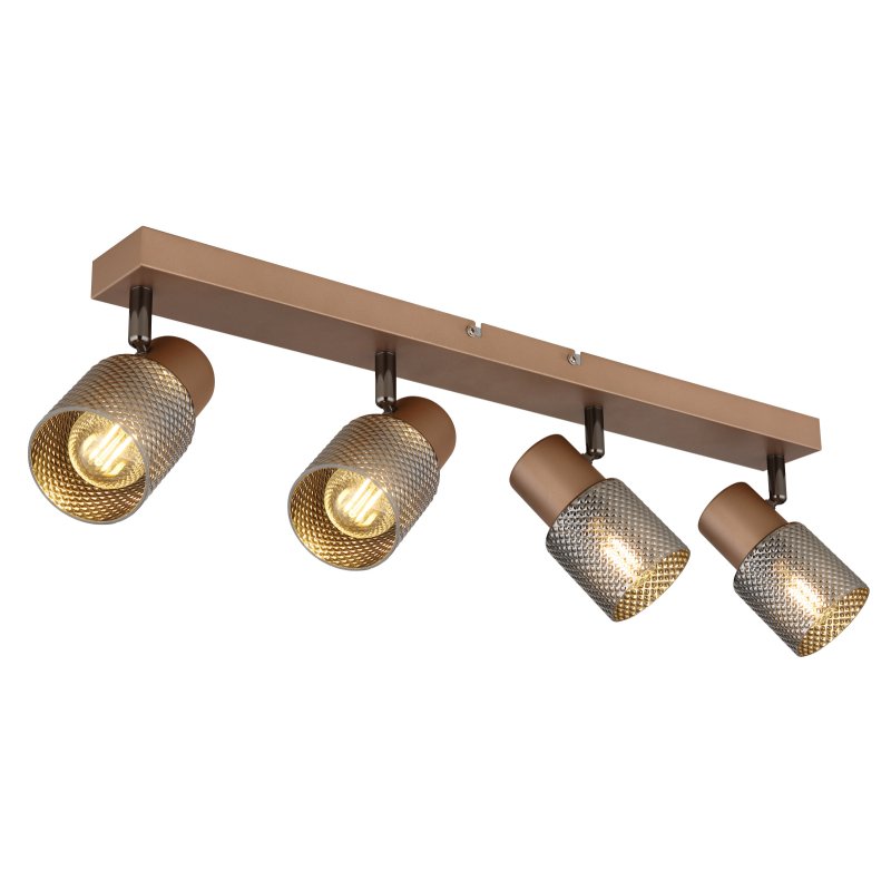 satella-54314-4-g29498 Plafoniera Spotlight metal culoare cafea mat, metal negru-crom, metal culoare cafea mat, sticlă fumurie cu efect de cristal, LxAxÎ: 560x120x125mm, excl. 4x E14 40W 230V - imagine 1
