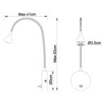 Aplica de perete nichel satinat, crom, acril, cablu de alimentare transparent, flexo, comutator, H: 520, AL: 410, inclusiv 1xLED 3W 3,6V, 150lm, 3000K. - imagine 4
