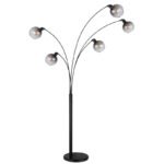 Lampă de podea din metal negru mat, marmură neagră, sticlă fumurie, cablu PVC negru, întrerupător rotativ, L x l x I: 980x1100x2080mm, lungime cablu 1800mm, excl. 5x E27 40W 230V - imagine 4