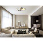 Plafonieră metal negru mat, MDF, imitație de lemn închis, plastic alb, rotativ/inclinabil, L x l x I: 515x300x105mm, incl. LED 28W 230V, sursă 3300lm, ieșire 2100lm, 3000K