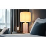 Lampă de masă sticlă de culoarea șampaniei, material textil de culoarea șampaniei, cablu PVC alb, comutator basculant pe cablu, ø: 265mm, H: 500mm, lungime cablu 1300mm, excl. 1x E27 60W 230V - imagine 2