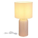 Lampă de masă sticlă de culoarea șampaniei, material textil de culoarea șampaniei, cablu PVC alb, comutator basculant pe cablu, ø: 265mm, H: 500mm, lungime cablu 1300mm, excl. 1x E27 60W 230V - imagine 5