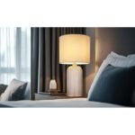 Lampă de masă sticlă gri, textil gri, cablu PVC alb, comutator basculant pe cablu, ø: 265mm, H: 500mm, lungime cablu 1300mm, excl. 1x E27 60W 230V - imagine 2