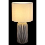 Lampă de masă sticlă gri, textil gri, cablu PVC alb, comutator basculant pe cablu, ø: 265mm, H: 500mm, lungime cablu 1300mm, excl. 1x E27 60W 230V - imagine 3