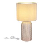 Lampă de masă sticlă gri, textil gri, cablu PVC alb, comutator basculant pe cablu, ø: 265mm, H: 500mm, lungime cablu 1300mm, excl. 1x E27 60W 230V - imagine 5