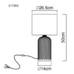 Lampă de masă sticlă gri, textil gri, cablu PVC alb, comutator basculant pe cablu, ø: 265mm, H: 500mm, lungime cablu 1300mm, excl. 1x E27 60W 230V - imagine 6