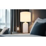 Lampă de masă sticlă albă, material textil alb, cablu PVC alb, comutator basculant pe cablu, ø: 265mm, H: 500mm, lungime cablu 1300mm, excl. 1x E27 60W 230V - imagine 2