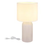 Lampă de masă sticlă albă, material textil alb, cablu PVC alb, comutator basculant pe cablu, ø: 265mm, H: 500mm, lungime cablu 1300mm, excl. 1x E27 60W 230V - imagine 5