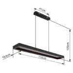Lampă suspendată metal negru mat, aluminiu antracit periat, acrilic opal, reglabil, mai multe niveluri prin intermediul întrerupătorului de perete, telecomandă, LxLxA: 1160x186x1200mm, LED 70W 230V, sursă 600-8941lm, ieșire 300-5492lm, CCT 2700-6500K - imagine 6