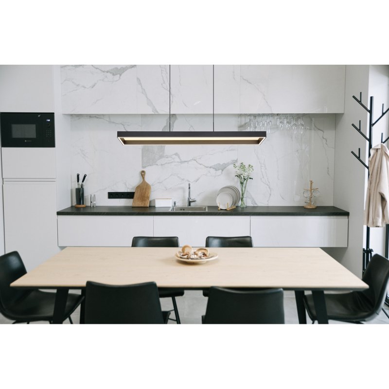sola-15643-g28714-6 Lampă suspendată metal negru mat, aluminiu antracit periat, acrilic opal, reglabil, mai multe niveluri prin intermediul întrerupătorului de perete, telecomandă, LxLxA: 1160x186x1200mm, LED 70W 230V, sursă 600-8941lm, ieșire 300-5492lm, CCT 2700-6500K - imagine 1