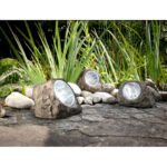 Corp iluminat solar, plastic gri/sticla transparenta, forma piatra, set de 3 buc, IP44, LxlxH:150x125x105, inkl. 2xLED 0,06W 3,2V, alb, 2xLED 0,06W 3,2V - imagine 2