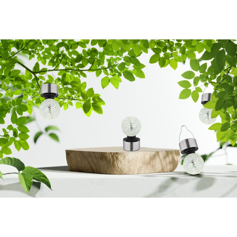 solar-33056-g17993-5 Corp de iluminat solar, meral/mozaic/oglinda, inaltime min de atarnare 15cm, Display de 12 buc, IP44, D:65, H:157, inkl. 1xLED 0,06W 3,2V, alb - imagine 1