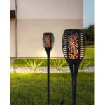Lumină solară din plastic negru mat, plastic alb, întrerupător glisant, efect de foc, IP44, lanternă pe vârf de pământ, ø: 120mm, H: 975mm, incl. 54x LED 0.1W 3V, 1800K - imagine 2