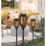 Lampa solară din plastic negru, lanternă ,pe vârf LED care pâlpâie, IP44, întrerupător,set de 3 buc, D: 75 H: 495, incl. 12xLED 0,1W 3V, galben, 1800K