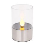 Lumină solară, oțel inoxidabil, plastic transparent, lumânare cu LED pâlpâitor, IP44, comutator, Ø 75, H: 110, includ 1xLED 0,06W 3,2V, ieșire 1lm, 3000K