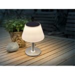 Lampa solară din oțel inoxidabil, plastic alb, veioza de masă cu intrerupator prin tragere, IP44, D: 195, H: 280, incl. 10xLED 0.2W 5V, alb cald, 3000K - imagine 2
