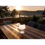 Lampa solară din oțel inoxidabil, plastic alb, veioza de masă cu intrerupator prin tragere, IP44, D: 195, H: 280, incl. 10xLED 0.2W 5V, alb cald, 3000K - imagine 3