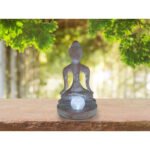 Lampa solară plastic de culoare bronz, gri,cu sticlă efect spart transparentă, IP44, forma Buddha așezat cu bilă, LxLxH: 175x150x300mm, inclusiv LED 0.06W 3V, 6000K - imagine 2