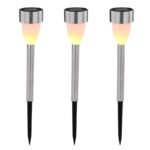 Lampa solară din oțel inoxidabil, plastic alb satinat, set de 3buc , LED-uri care pâlpâie, IP44, întrerupător, D: 55, H: 365, incl. 3xLED 0.06W 3.2V, galben - imagine 4