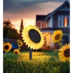 Lumină solară din plastic negru mat, plastic galben, comutator de presiune, IP44, soare, ø: 130mm, H: 295mm, incl. 8x LED 0.06W 3V, 3000K