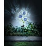Lumină solară din oțel inoxidabil, plastic negru mat, violet, verde, comutator glisant, IP44, ø: 230mm, H: 750mm, incl. 3x LED 0.06W 3V, 5000K - imagine 2