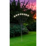 Lumină solară din oțel inoxidabil, plastic negru mat, alb, comutator glisant, mobil, IP44, LxLxH: 200x120x700mm, inclusiv 8x LED 0.06W 3.2V, 3000K