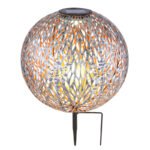 Corp iluminat solar  metal argintiu antic/ auriu, negru, vârf de pământ cu bilă, cu perforatii decorative, IP44, comutator, D: 270, H: 380, incl. 1xLED 0,06W 3V, 3000K