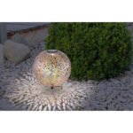 Corp iluminat solar  metal argintiu antic/ auriu, negru, vârf de pământ cu bilă, cu perforatii decorative, IP44, comutator, D: 270, H: 380, incl. 1xLED 0,06W 3V, 3000K - imagine 4