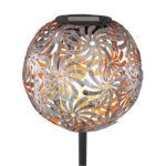 Lampa solară metal gri argintiu,forma de bila ,cu perforatii decorative si tepus pamant , IP44, întrerupător, D: 185, H: 540, incl. 1xLED 0.06W 3V, 3000K - imagine 4