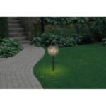 Lampa solară metal gri argintiu,forma de bila ,cu perforatii decorative si tepus pamant , IP44, întrerupător, D: 185, H: 540, incl. 1xLED 0.06W 3V, 3000K