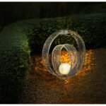 Lampă solară metal argintiu antic, sticlă efect spart transparentă, IP44, inel mic rotativ, pentru masa sau cu tepus de pământ, LxLxH: 300x200x420mm, inclusiv LED 0.06W 3V, 2700K - imagine 3