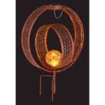 Lampă solară metal ruginie, sticla efect spart chihlimbar, IP44, inel mic rotativ, pentru masa sau cu tepus de pământ, Lxlxh: 300x200x420mm, inclusiv LED 0.06W 3V, 2700K - imagine 4