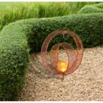 Lampă solară metal ruginie, sticla efect spart chihlimbar, IP44, inel mic rotativ, pentru masa sau cu tepus de pământ, Lxlxh: 300x200x420mm, inclusiv LED 0.06W 3V, 2700K