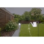 Lampă solară metal argintiu-gri, negru, plastic transparent, comutator glisant, IP44, stropitoare, LED-uri pâlpâie, Lxlxh: 300x170x1120mm, inclusiv 80x LED 0.06W 3V, 4500K