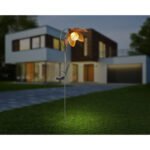 Lampa solară metal verde auriu, sticlă chihlimbar crapat, floare cu bilă de sticlă, tepus de pământ, IP44, întrerupător, LxLxH:250x150x900, inclusiv 1xLED 0.06W 3.2V, 6000K - imagine 2