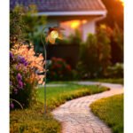Lampa solară metal verde auriu, sticlă chihlimbar crapat, floare cu bilă de sticlă, tepus de pământ, IP44, întrerupător, LxLxH:250x150x900, inclusiv 1xLED 0.06W 3.2V, 6000K - imagine 3