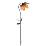 Lampa solară metal verde auriu, sticlă chihlimbar crapat, floare cu bilă de sticlă, tepus de pământ, IP44, întrerupător, LxLxH:250x150x900, inclusiv 1xLED 0.06W 3.2V, 6000K - imagine 4