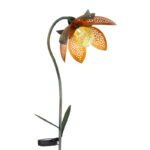 Lampa solară metal verde auriu, sticlă chihlimbar crapat, floare cu bilă de sticlă, tepus de pământ, IP44, întrerupător, LxLxH:250x150x900, inclusiv 1xLED 0.06W 3.2V, 6000K - imagine 5