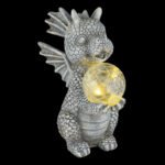 Lumină solară plastic gri mat, sferă de sticlă transparentă crackle, buton, IP44, dragon, LxLxA: 190x135x275mm, incl. LED 0.024W 3V, 3000K - imagine 3