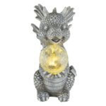 Lumină solară plastic gri mat, sferă de sticlă transparentă crackle, buton, IP44, dragon, LxLxA: 190x135x275mm, incl. LED 0.024W 3V, 3000K - imagine 5