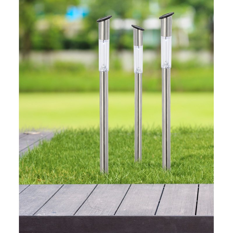 solar-33961-3-g12425-4 Lampa Solara din oțel inoxidabil, plastic, transparent, set de 3buc, IP44, D: 50, H :700, inclusiv 1xLED 0,06W 3,2V, alb - imagine 1